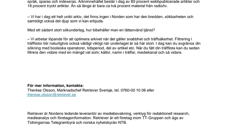 Retriever passerar drömgräns – 200 miljoner arkiverade artiklar