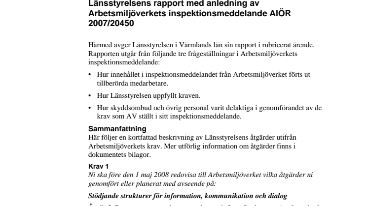 Länsstyrelsens rapport om arbetsmiljön