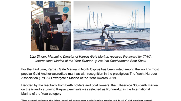Karpaz Gate Marina Receives Accolade in TYHA Marina of the Year Awards for Third Time