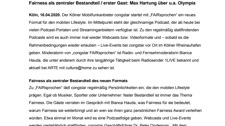 congstar startet mit „FAIRsprochen“ einen Podcast für den mobilen Lifestyle