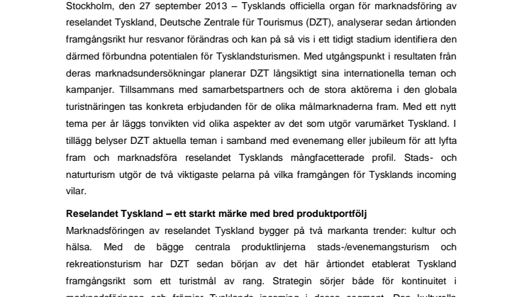 DZT anger tonen för Tysklandsturismen 2014 och 2015