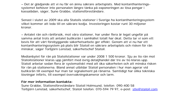 Inga kontanter på Statoil Holmsund