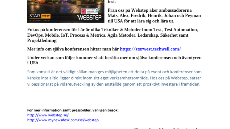 Testgänget i Stockholm reser till StarWest