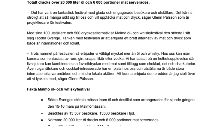 Nytt besöksrekord för Malmö öl- och whiskyfestival – 13 567 besökare drack 20 000 liter öl i helgen