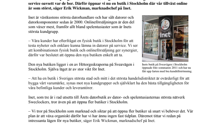Stark onlineförsäljning gör det möjligt för Inet att öppna ny butik i Stockholm