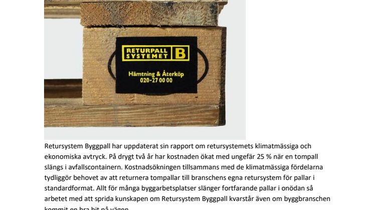 Stora besparingar för byggbranschen med Retursystem Byggpall  – ett fungerande exempel på cirkulär ekonomi