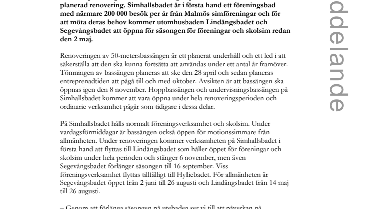 50-metersbassängen på Simhallsbadet stängs för renovering