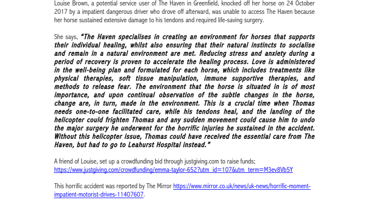Actions of Halifax Based Richard Blair Illingworth Landing Helicopter Causes Distress For Animal Treatment Centre and Mental Health Centre for Ex Servicemen/Women