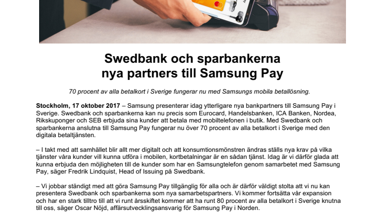 Swedbank och sparbankerna  nya partners till Samsung Pay