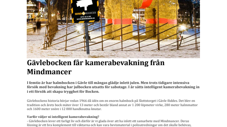 Gävlebocken får kamerabevakning från Mindmancer