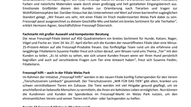 Fressnapf Österreich eröffnet 133. Filiale