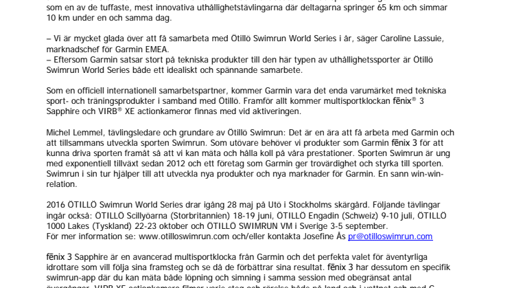 Garmin® går in som Internationell sponsor till Ötillö swimrun world series