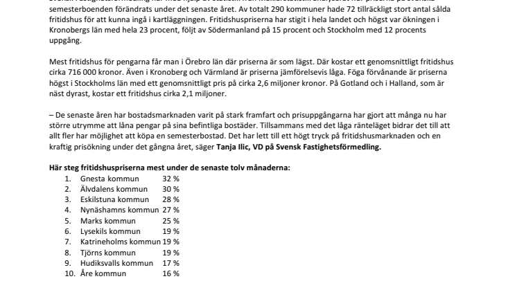 Här steg fritidshuspriserna mest under 2016 