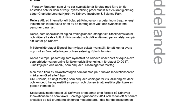 Företagen på Krinova nyanställer