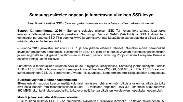 Samsung esittelee nopean ja luotettavan ulkoisen SSD-levyn