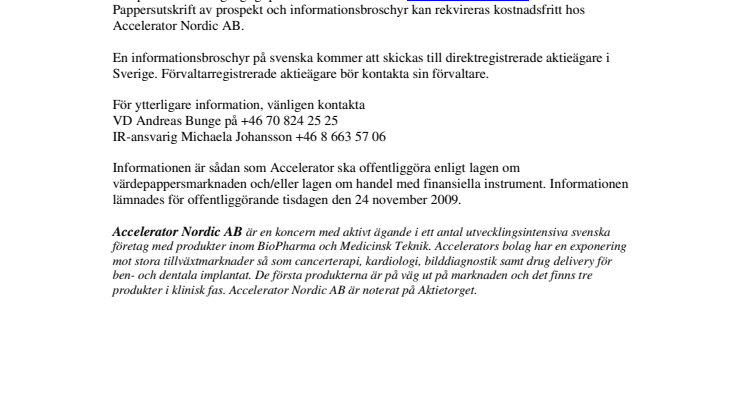 Accelerator offentliggör prospekt 
