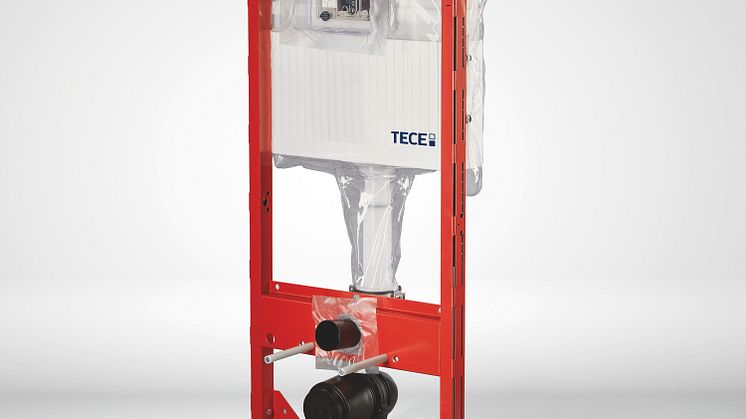 TECE inbyggnadsfixtur med Safetybag är en platsbesparande lösning som kan installeras i väggkonstruktionen utan att man behöver tätskikta bakom fixturen.