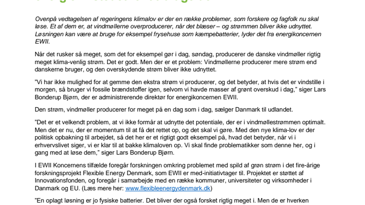 Klimaarbejdet går i gang: Vi spilder vindmølle-energien i stedet for at bruge den 