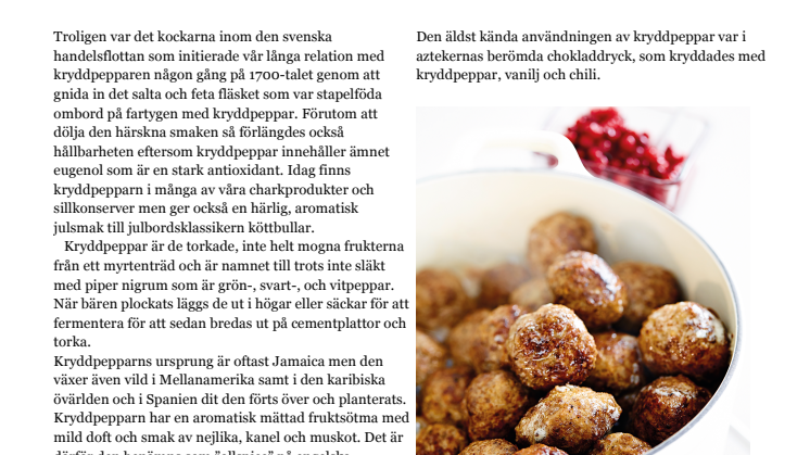 Ge köttbullarna en julig touch med aromatisk kryddpeppar