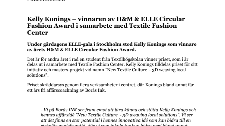 PM - Kelly Konings – vinnaren av H&M & ELLE Circular Fashion Award i samarbete med Textile Fashion CenterFashion Award i samarbete med Textile Fashion Center.pdf