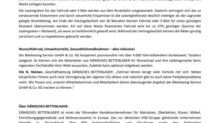 Trendthema Dienstrad - Vorausradeln mit DÄNISCHES BETTENLAGER und Bikeleasing Service GmbH