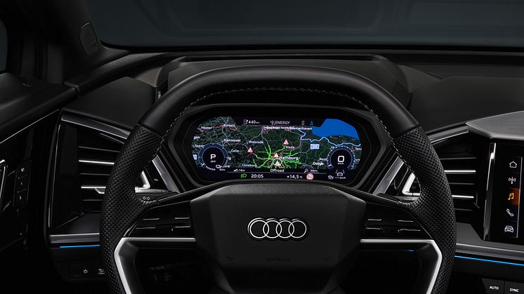 Audi Q4 e-tron interiør med touchbetjening på rattet