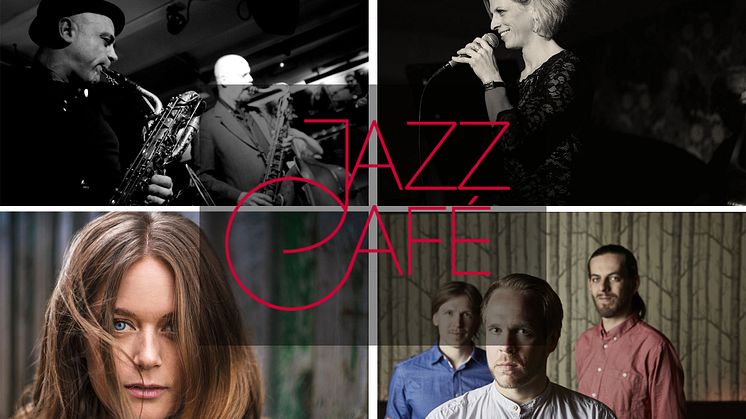 Artister i vårens Jazzcafé: ö. fr. v. Fredrik Carlquist, Anna Pauline, Mimi Terris och Emil Brandqvist Trio