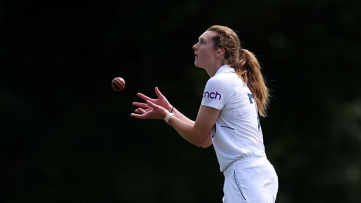 Grace Potts in action for England Women A against South Africa in June 2022. Photo by Christopher Lee - ECB/ECB via Getty Images)