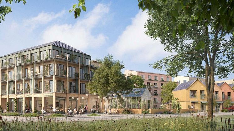 Torg i fint solläge ger kvalitet åt hela stadsdelen. Med torghuset skapa ett välkomnande hörn ut mot det nya lilla torget i form av ett utsmyckat hus med inbjudande café. 