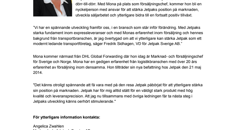 Mona P Wågberg ny försäljningschef på Jetpak