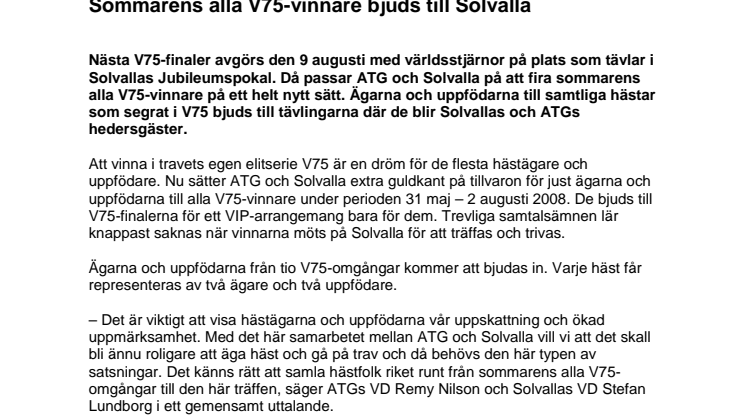 Sommarens alla V75-vinnare bjuds till Solvalla