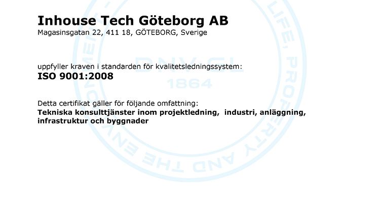 Inhouse Tech Göteborg är certifierat!
