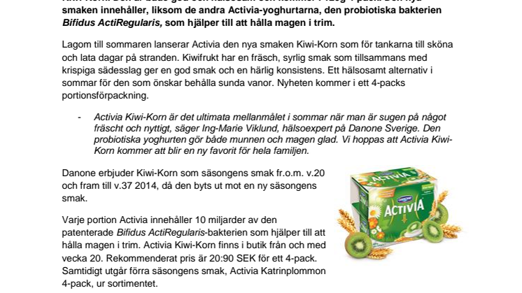 Fräsch sommarnyhet - Activia Kiwi-Korn!