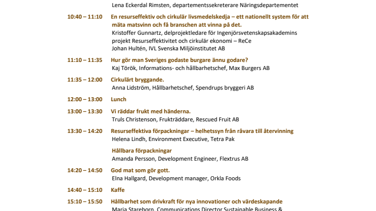 Program för Livsmedelsseminariet 15 januari 2019