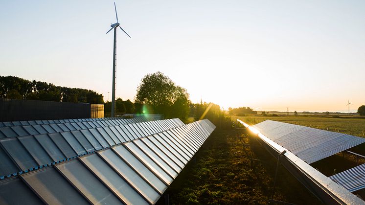 Solfångare vid Solör Bioenergis fjärrvärmeanläggning i Odensbacken
