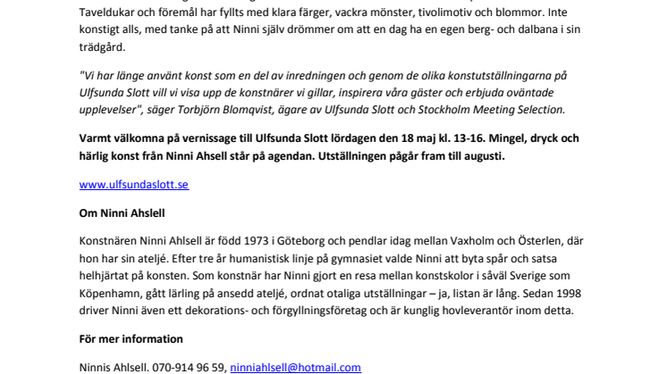 Färgstark konstutställning med Ninni Ahlsell - Colour Me Up på Ulfsunda Slott