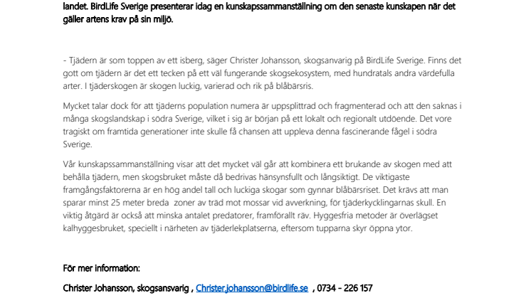 Tufft läge för tjädern i södra Sverige