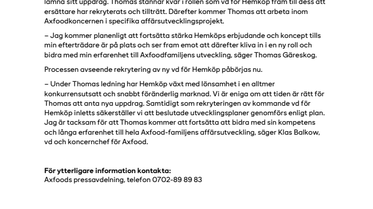Rekrytering av ny vd för Hemköp har inletts
