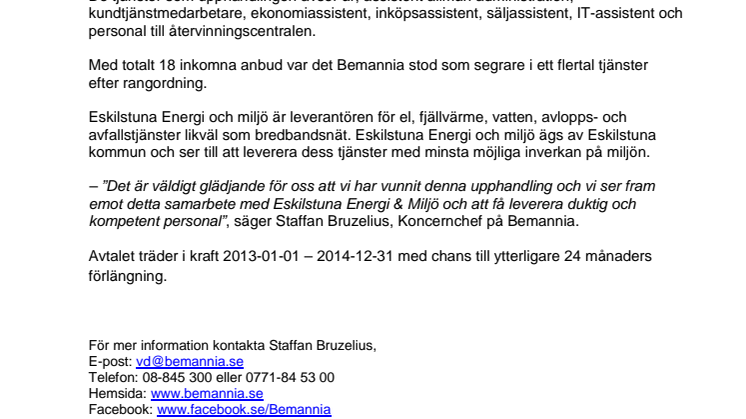 Eskilstuna Energi & Miljö väljer Bemannia