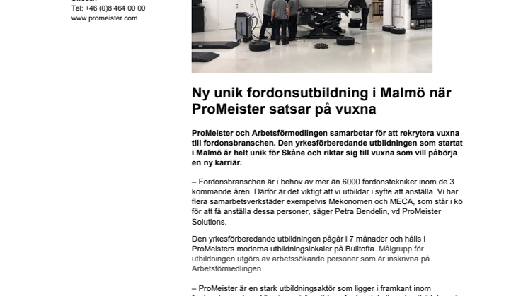 Ny unik fordonsutbildning i Malmö när ProMeister satsar på vuxna