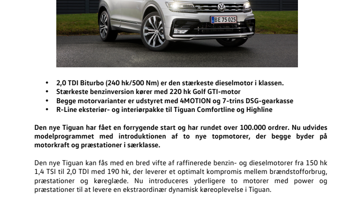 Tiguan – nye topmotorer og R-Line-styling