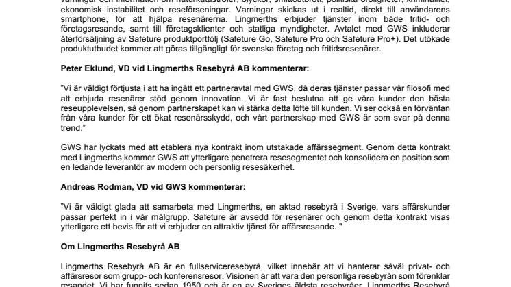 GWS signerar partneravtal med Lingmerths Resebyrå AB