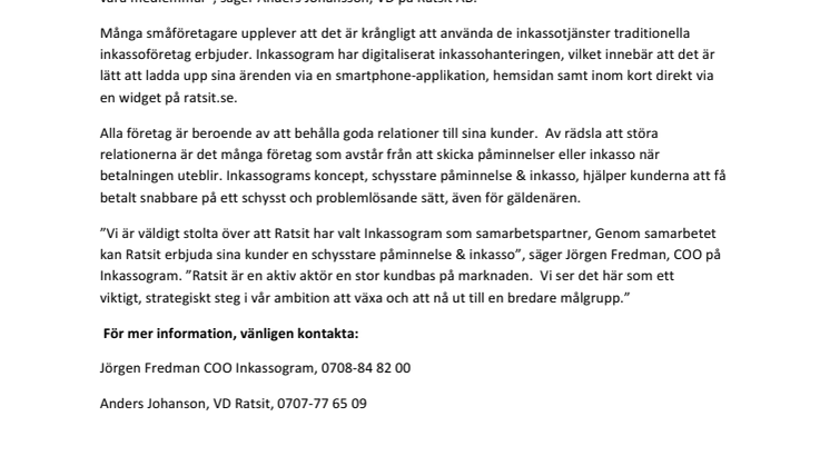 Inkassogram inleder partnersamarbete med ratsit.se 