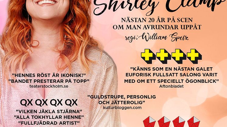 Shirley Clamp på Allsång på Skansen ikväll och turnéaktuell med succéshowen Nästan 20 år på scen om man avrundar uppåt - premiär 23 september