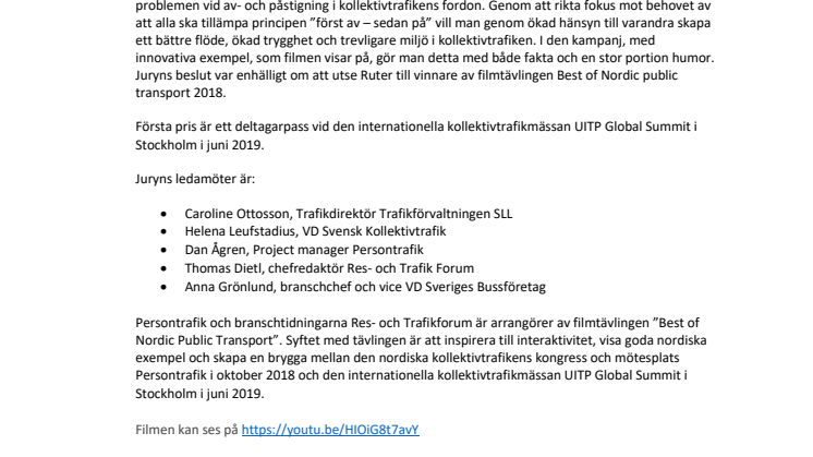 Bästa filmen om kollektivtrafik prisad