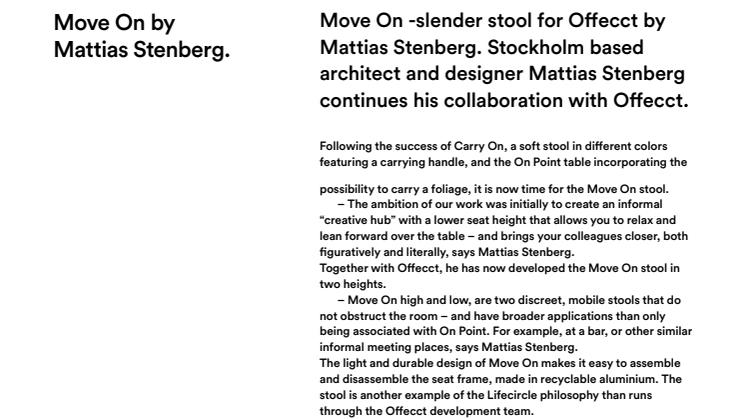 ​Move On - slender stool for Offecct by Mattias Stenberg.