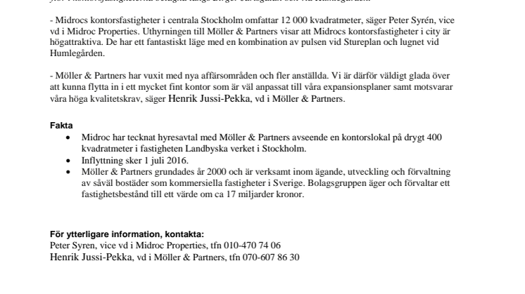 Midroc hyr ut till Möller & Partners