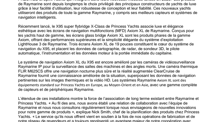 Raymarine à la barre de l’innovation sur les nouveaux bateaux de Princess, PRESTIGE et Spirit Yachts  