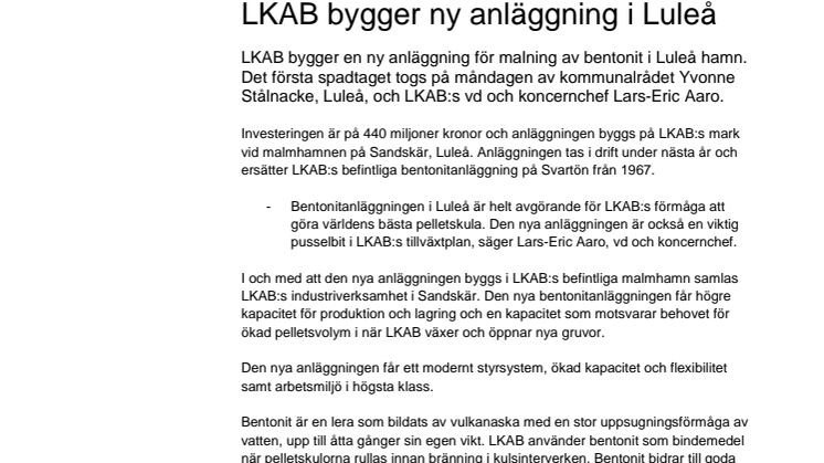 LKAB bygger ny anläggning i Luleå