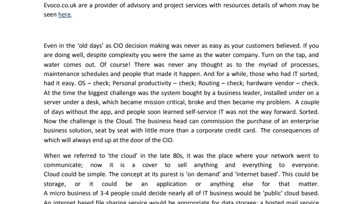 Moving Your IT Into The Cloud. Blog post from http://www.managedserviceexpert.com/